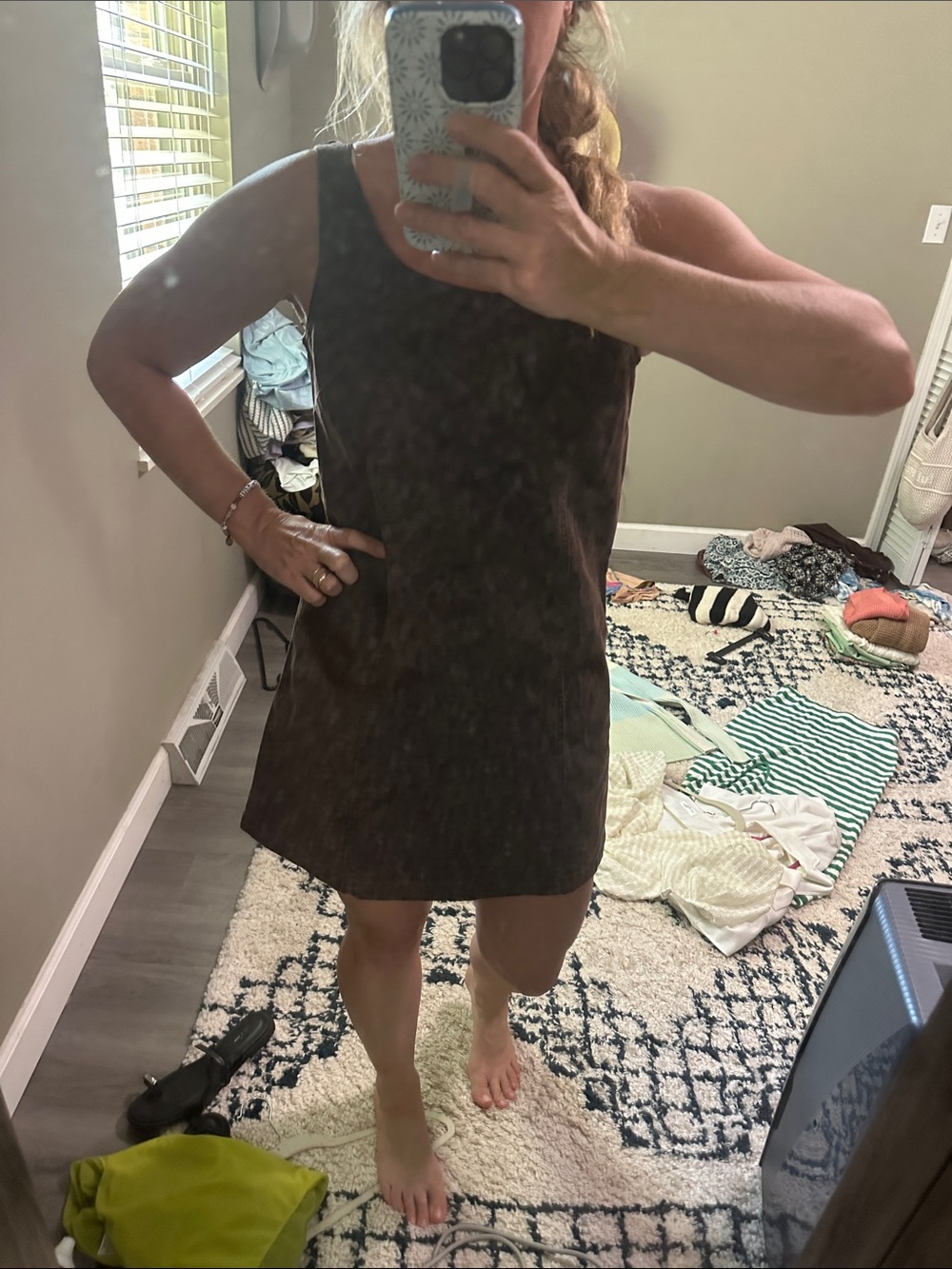 Classic Sleeveless Shift Dress in Dark Brown cheetah